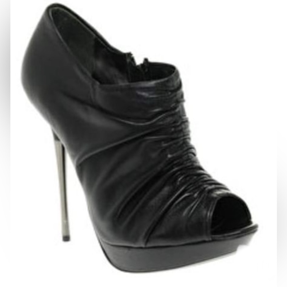 Dune: Black Peep Toe Stiletto Booties